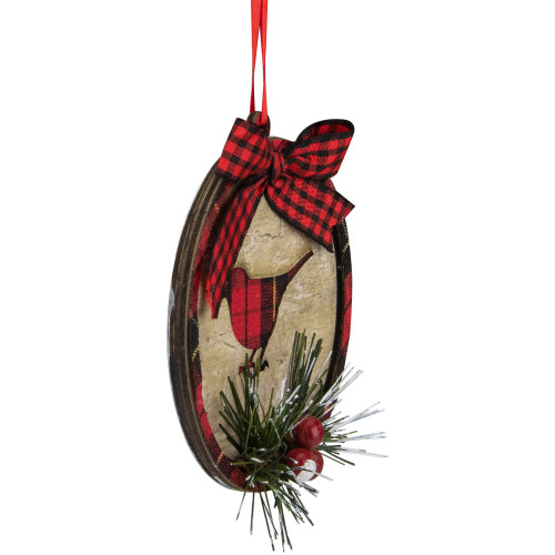 4" Red and Black Plaid Cardinal Disc Christmas Ornament