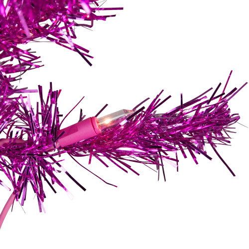6' Pre-Lit Pink Artificial Tinsel Christmas Tree, Clear Lights