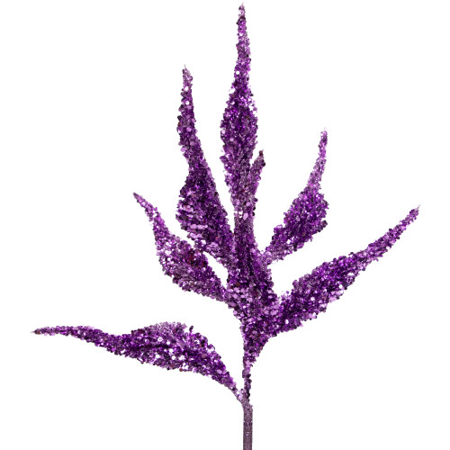21" Purple Glittered Leaves Christmas Spray