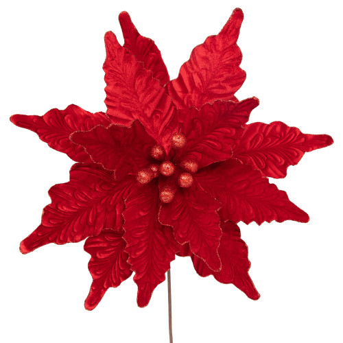 24" Glittered Red Poinsettia Christmas Stem Spray