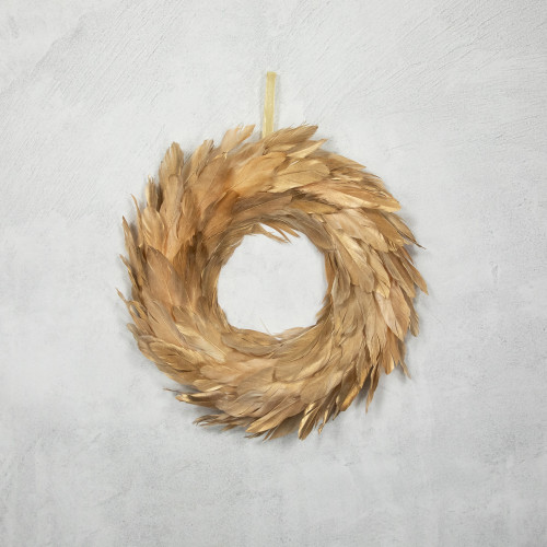 Artificial Feather Wreath - 14" - Gold