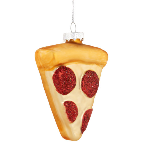 4.25" Cheese and Pepperoni Pizza Slice Glass Christmas Ornament