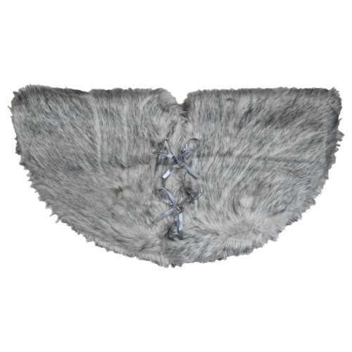 36" Beige and Gray Plush Faux Fur Christmas Tree Skirt
