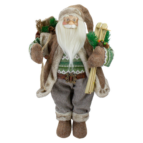 18" Standing Santa Christmas Figure Carrying Presents and Skis