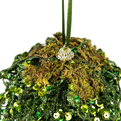 4" Green Glitter and Sequin Leaf Shatterproof Christmas Ball Ornament