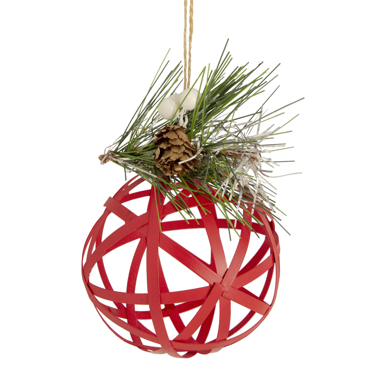 5" Red Rattan Style Metal Christmas Ball Ornament