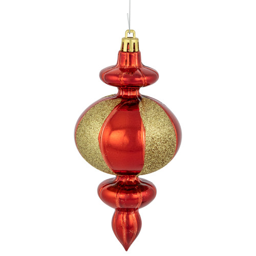 8ct Red and Gold Shatterproof Finial Christmas Ornaments, 6"