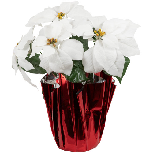 Artificial Christmas Poinsettia with Wrapped Base - 14.5" - White and Red