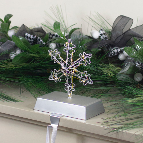 7.5" LED Lighted Silver Wired Snowflake Christmas Stocking Holder