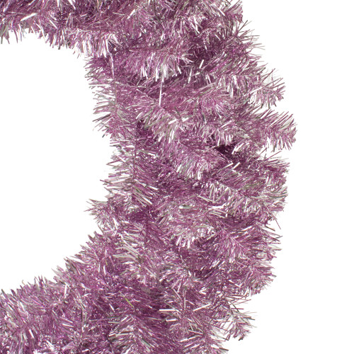 Metallic Pink Tinsel Artificial Christmas Wreath, 24-Inch, Unlit