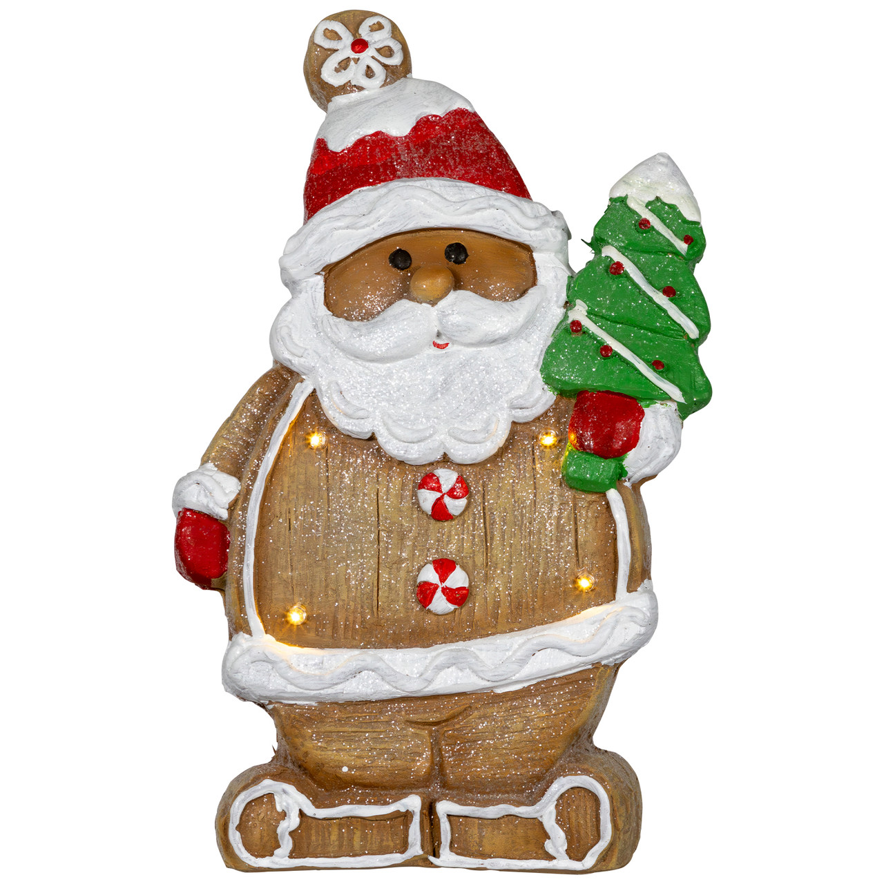 Lighted Gingerbread Santa with Frosted Tree Christmas Figure - 16"