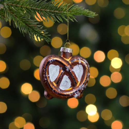 2.75" Bronze and White Holiday Collections Salted Pretzel Glass Christmas Ornament