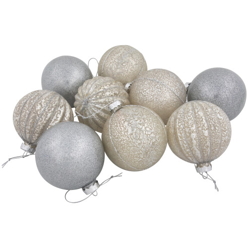 Glittered and Matte Finish Christmas Glass Ball Ornaments - 3" (80mm) - Silver - 9ct