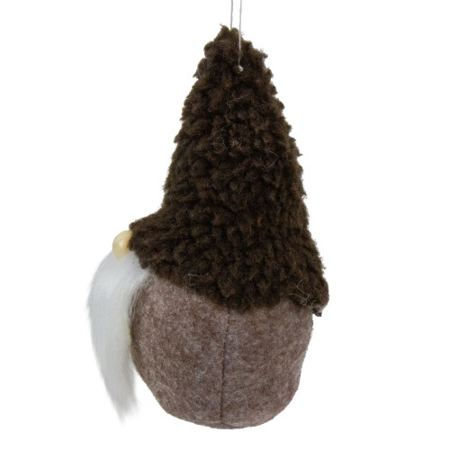 Plush Fleece Gnome Head Hanging Christmas Ornament - 7" - Brown