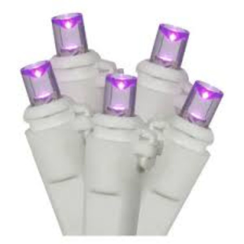50 Purple LED Wide Angle Christmas Lights - 16.25 ft White Wire