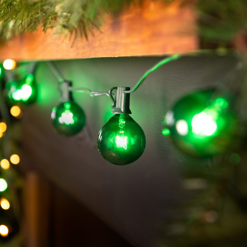 10-Count Green G50 Globe Christmas Patio Lights- 9ft, Green Wire