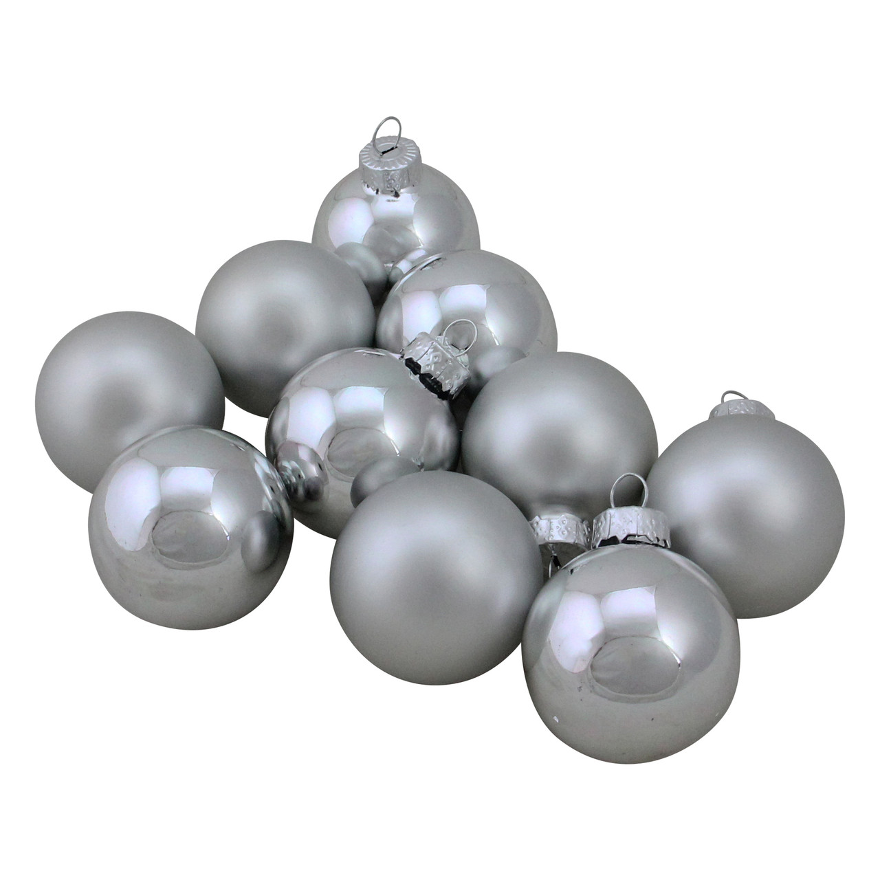 10ct Silver 2-Finish Christmas Ball Ornaments 1.75" (45mm)