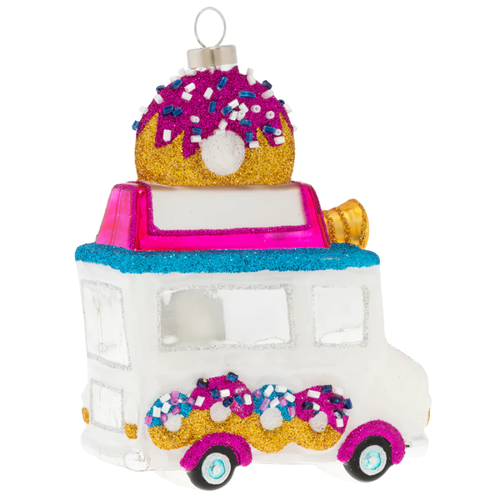 4.75" Gliitered Donut Truck Glass Christmas Ornament