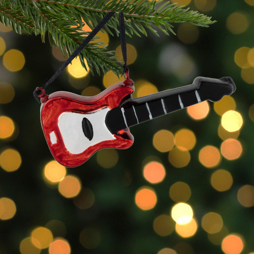 5" Red Guitar Glass Christmas Ornament