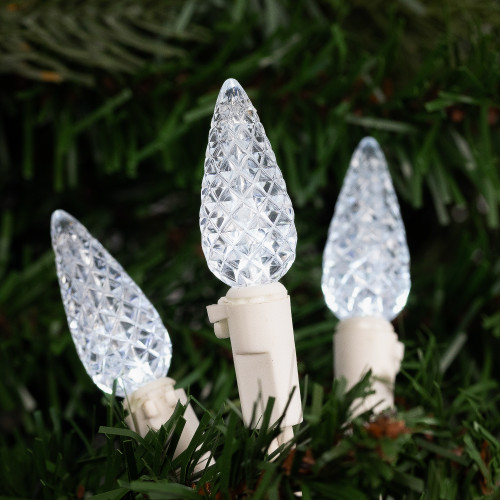 70-Count Pure White LED Faceted C6 Christmas Lights, 23 ft White Wire