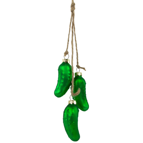 8.5" Matte Green Christmas Pickle Trio Cluster Ornament