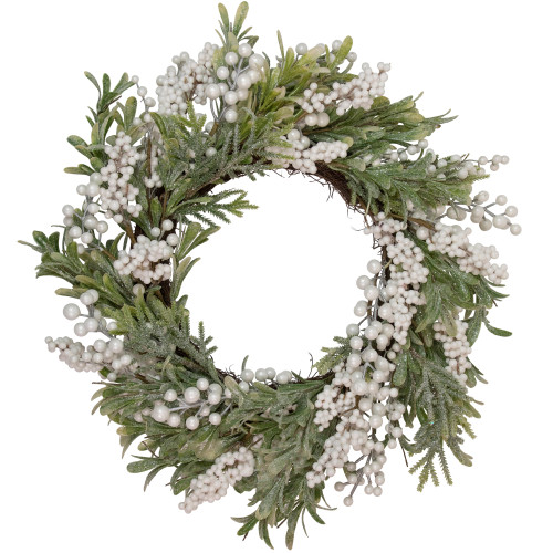 Artificial Christmas Wreath with Frosted Foliage and Berries, 20-Inch, Unlit