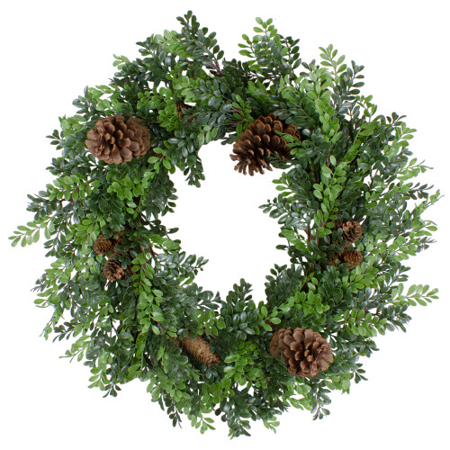 Boxwood and Pine Cone Artificial Christmas Wreath - 27" - Unlit