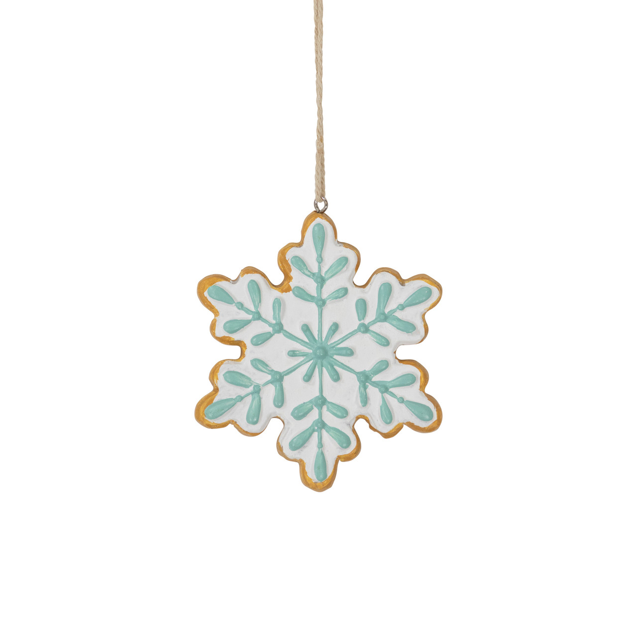 3.75" White and Green Christmas Snowflake Ornament
