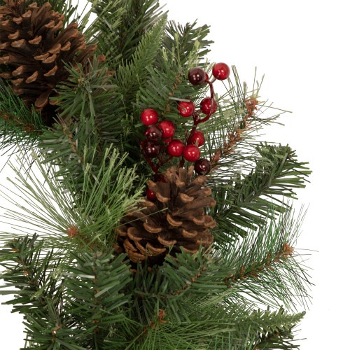 Pre-Lit Battery Operated Mixed Pine and Berries Christmas Wreath - 24" - Warm White LED Lights
