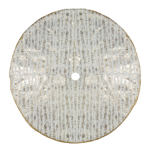 48" Cream and Gold Wood Grain Pattern and Faux Fur Christmas Tree Skirt