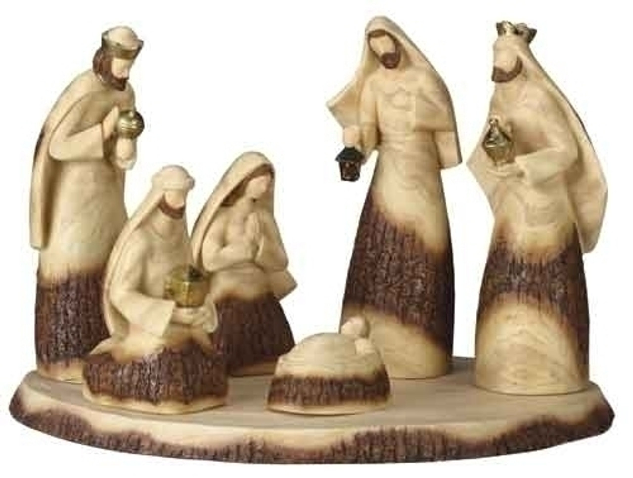 Christmas Nativity Set with Base - 19" - Beige and Brown - Set of 7
