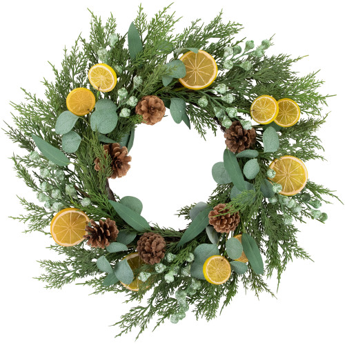 Real Touch?? Cypress, Lemon and Eucalyptus Artificial Christmas Wreath - 22" - Unlit