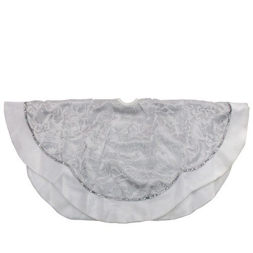 Floral Sequin Trimmed Christmas Tree Skirt - 48" - Silver and White