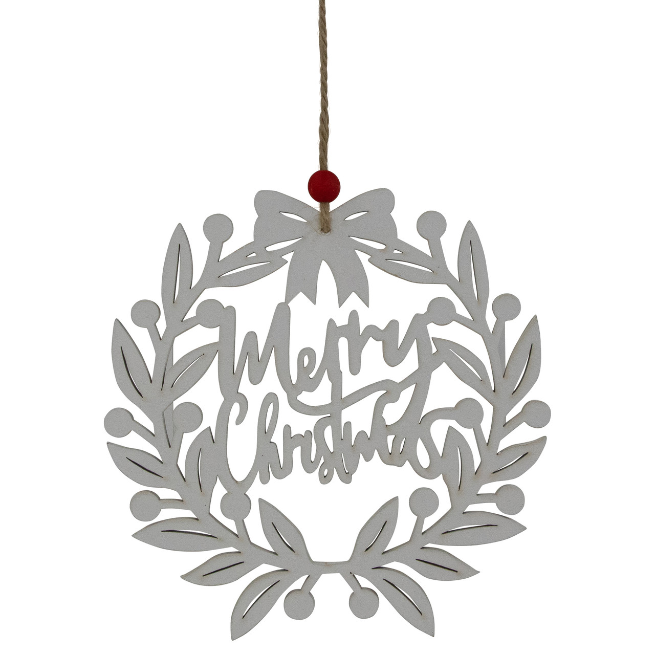 8" White "Merry Christmas" Wreath Cutout Hanging Ornament