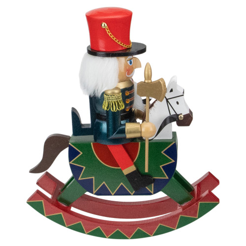 11.5 Red and Blue Christmas Nutcracker Soldier on Rocking Horse