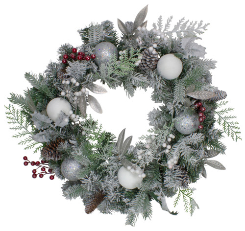 Frosted Cedar and Berries Artificial Christmas Wreath - 24-Inch, Unlit