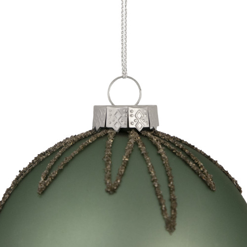 4" Matte Green Starburst Design Glass Ball Christmas Ornament