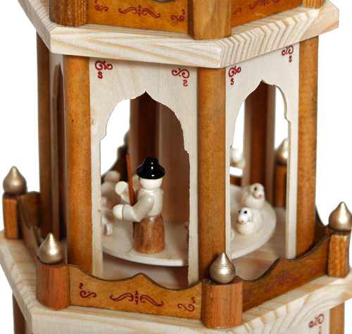 BRUBAKER Christmas Pyramid - 24 Inches - 4 Tier Carousel with 6 Candle Holders and Hand Painted Figurines - Designed in Germany