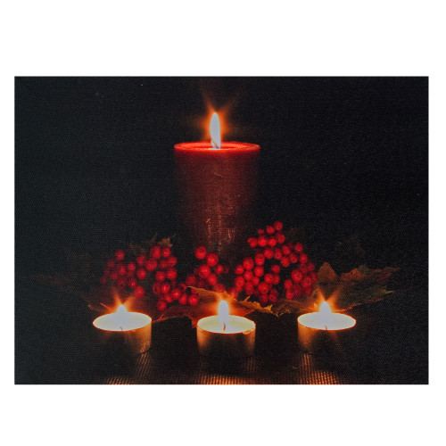 Red and Green LED Lighted Candles Christmas Canvas Wall Art 12" x 15.75"