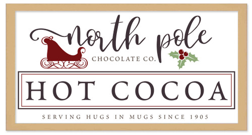 North Pole Chocolate Company Hot Cocoa 10.5" x 19.5" Framed Christmas Wall Decor  Sign Poster in a Natural Wooden Frame with UV Acrylic and Hangers