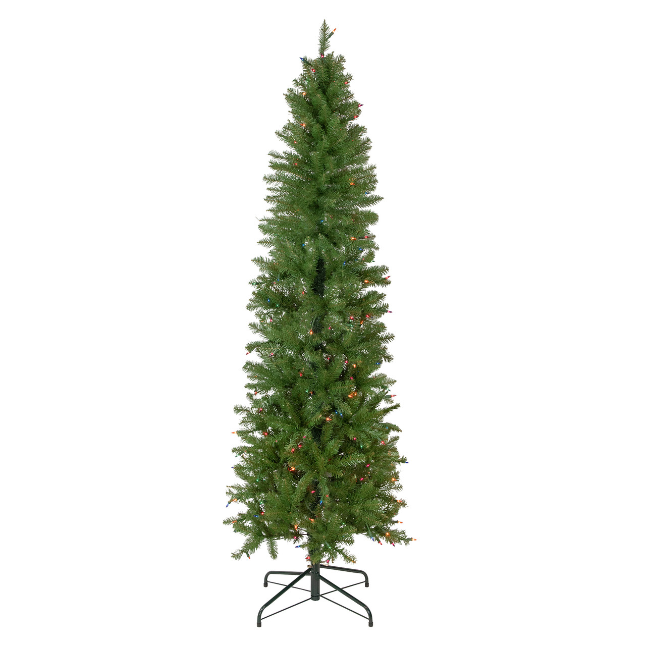 6.5' Pre-Lit Silver Lake Fir Pencil Artificial Christmas Tree, Multi Lights