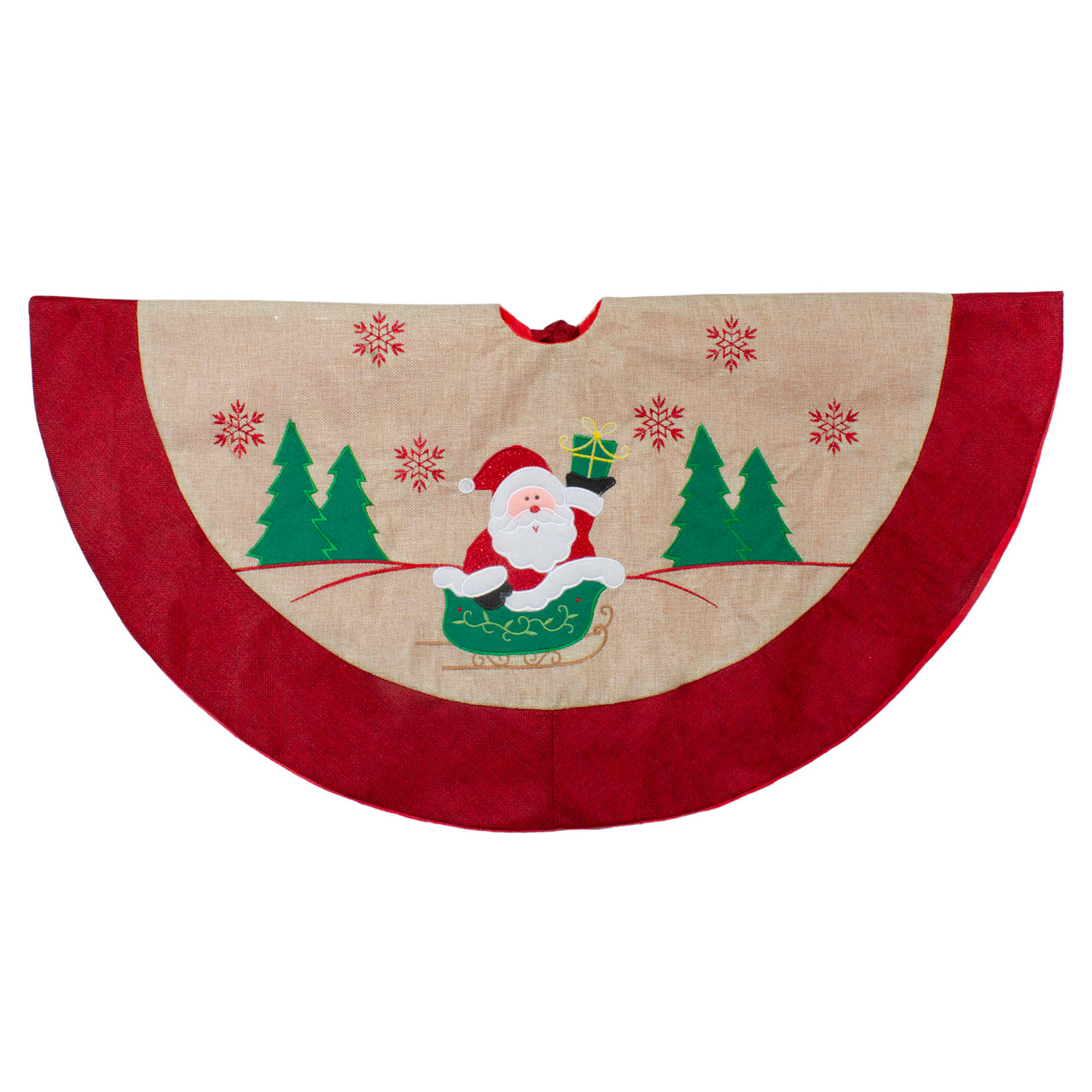 Santa Claus in Sleigh Embroidered Christmas Tree Skirt - 36"