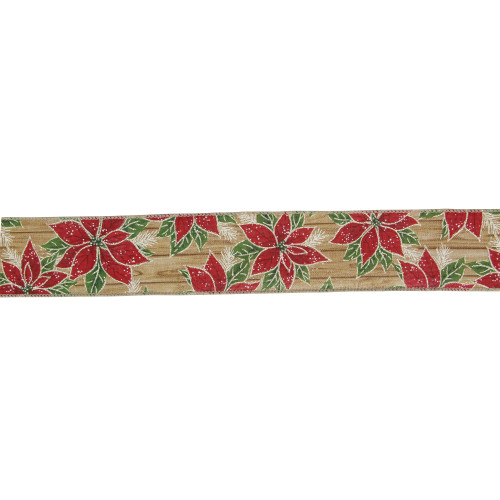 Red and Green Poinsettia Christmas Wired Craft Ribbon 2.5" x 16 Yards