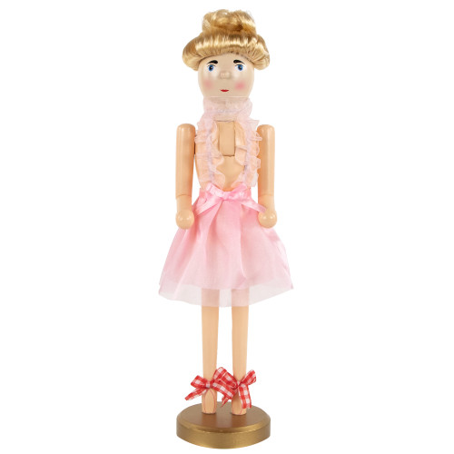 15.5" Pink Tutu Blonde Wooden Ballerina Wooden Christmas Nutcracker