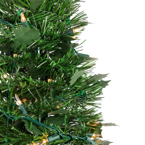 6' Pre-Lit Green Holly Leaf Pop-Up Artificial Christmas Tree - Clear Lights