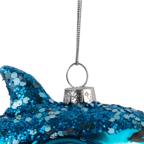 4.75" Blue Dolphin Glittered Glass Christmas Hanging Ornament