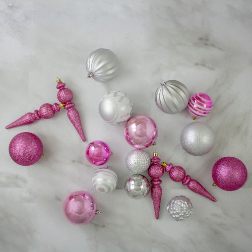 75ct Pink and Silver Shatterproof 3-Finish Christmas Ball Ornaments
