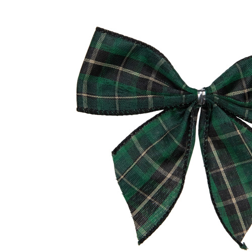 2-Loop Christmas Bow Decorations - 5.5" - Green and Black - Pack of 6