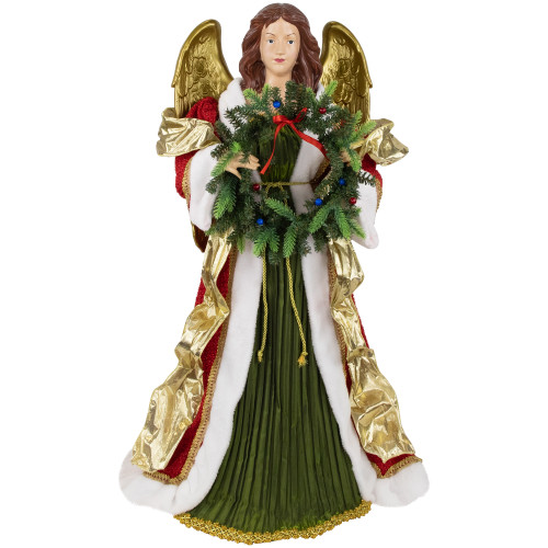 Commercial Size Angel Christmas Tree Topper with Wreath - 3' - Red and Green - Unlit