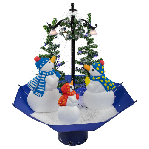 30" Lighted Musical Snowing Snowman Family in Umbrella Base Christmas Decoration